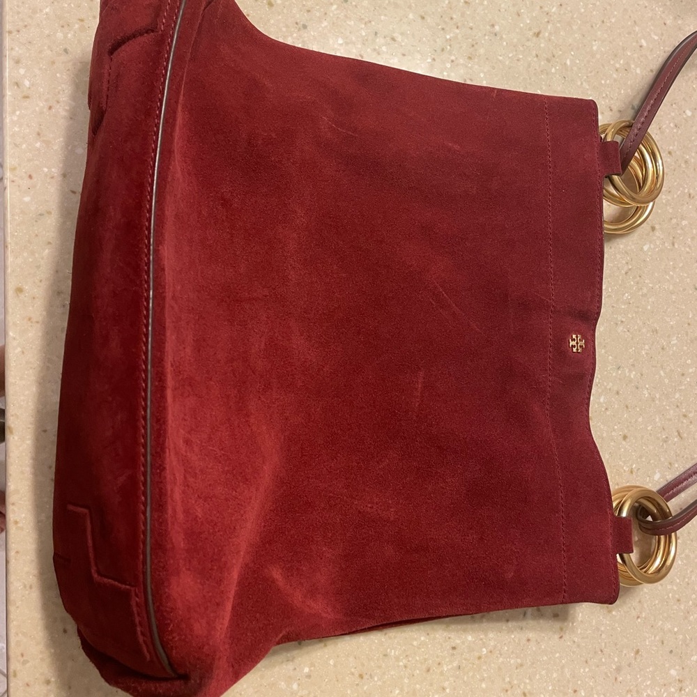 Tory burch suede Farrah tote bag in Tuscan wine - barely used.
